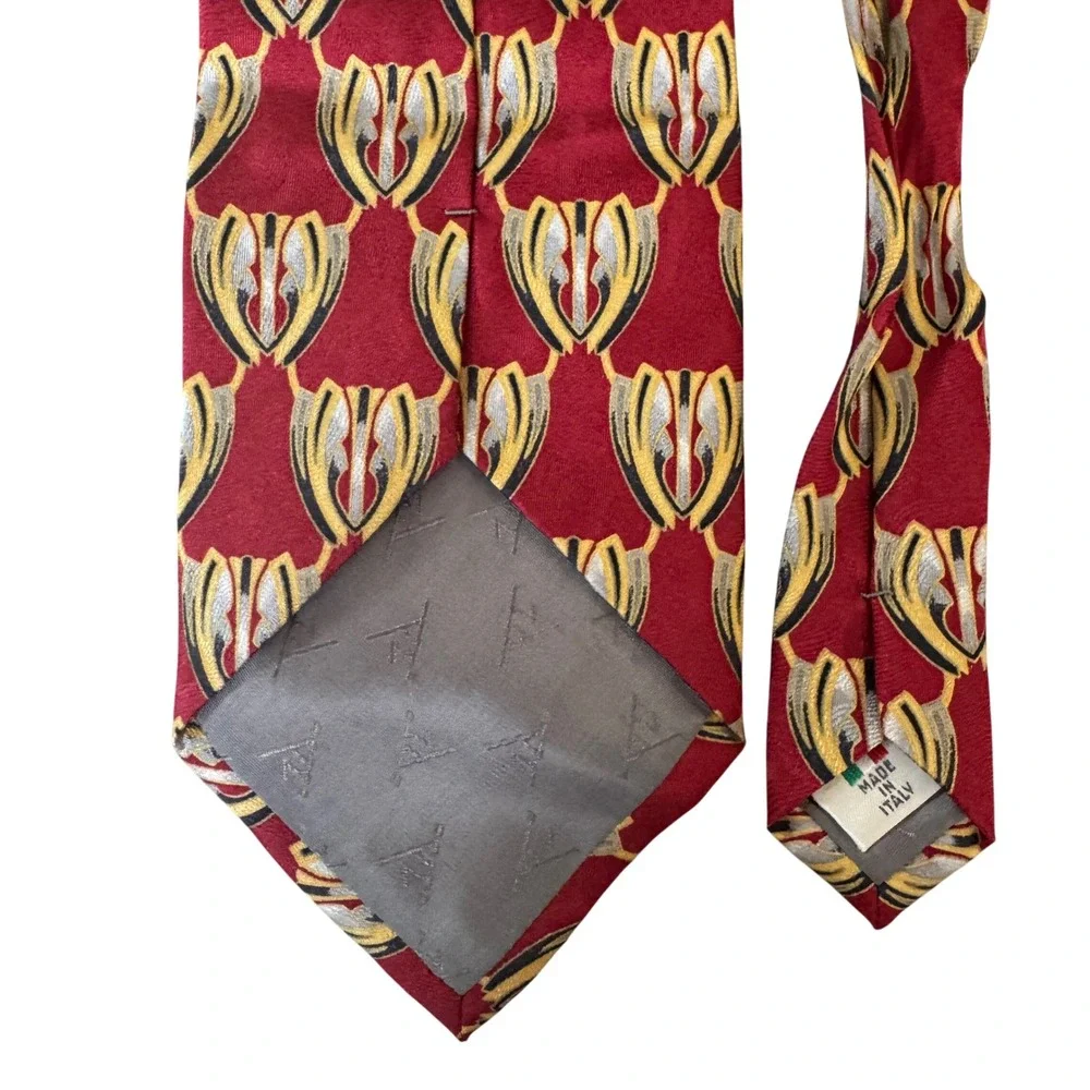Antonio Ricci Silk Tie Red Gold Geometric Abstract Made in Italy Men Necktie Vtg